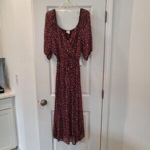 NWT LUXOLOGY MAXI/TEA LENGTH DRESS LARGE WINE LINED